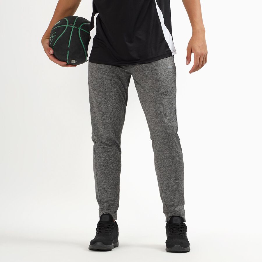 Men's Heathered Steel Grey Slim Fit Active Track Pants, Light Grey, large image number null