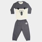 Infants' Grey Cotton Round Neck Graphic Print Baba Suit, Dark Grey, small