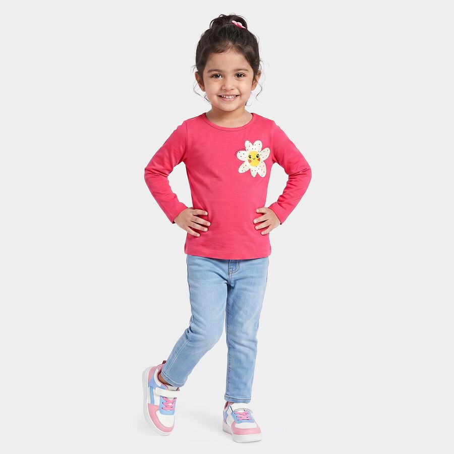 Girls Pink Round Neck Regular Top, गुलाबी, large