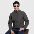Men Dark Grey Stand Collar Windbreaker Jacket, Dark Grey, small