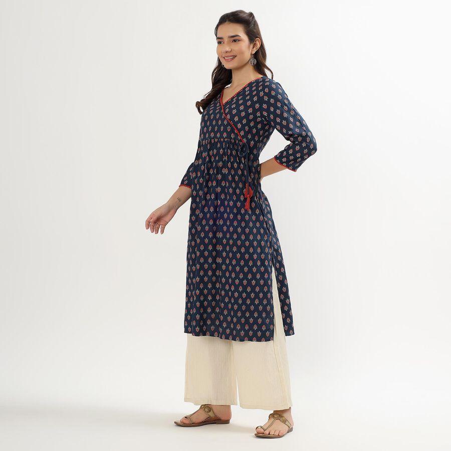 Women's Dark Blue Round Neck Printed Kurta, Dark Blue, large image number null