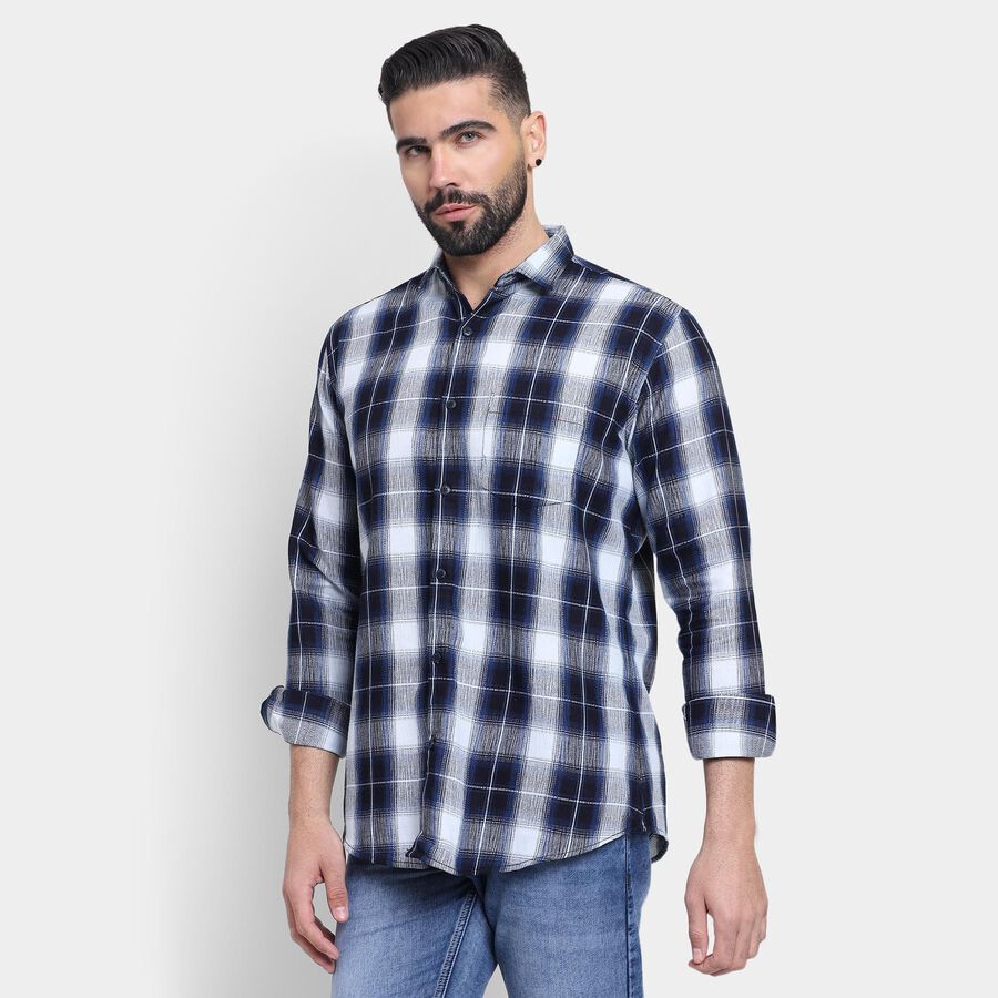 Men's 100% Cotton Casual Shirt , Navy Blue, large image number null