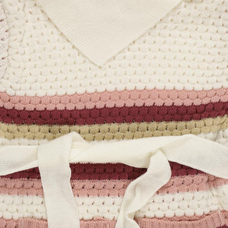 Girls Muted Pink and Cream White Collared Casual Pullover, गुलाबी, large image number null