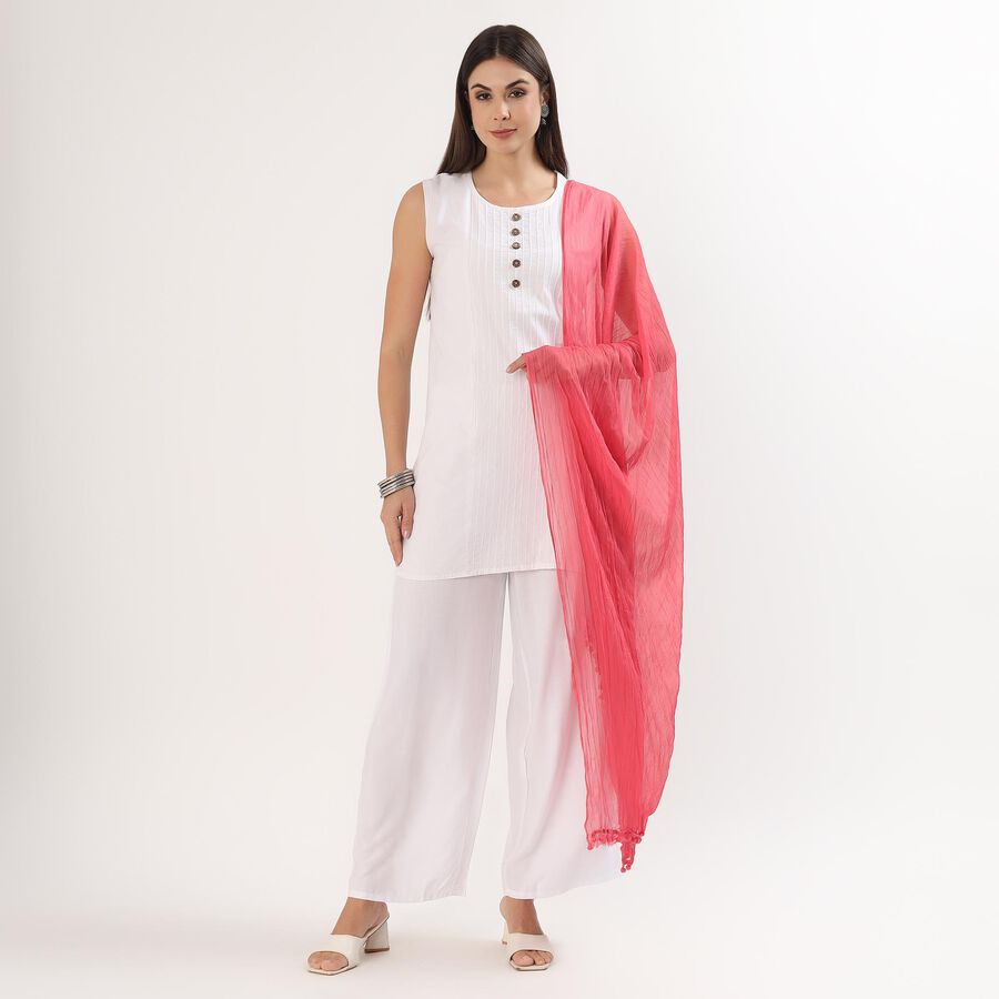 Women's Vibrant Pink Crinkled Dupatta, मूँगा (कोरल), large