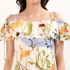 Women's Off White Cotton V-Neck Bohemian Floral Dress, Off White, small