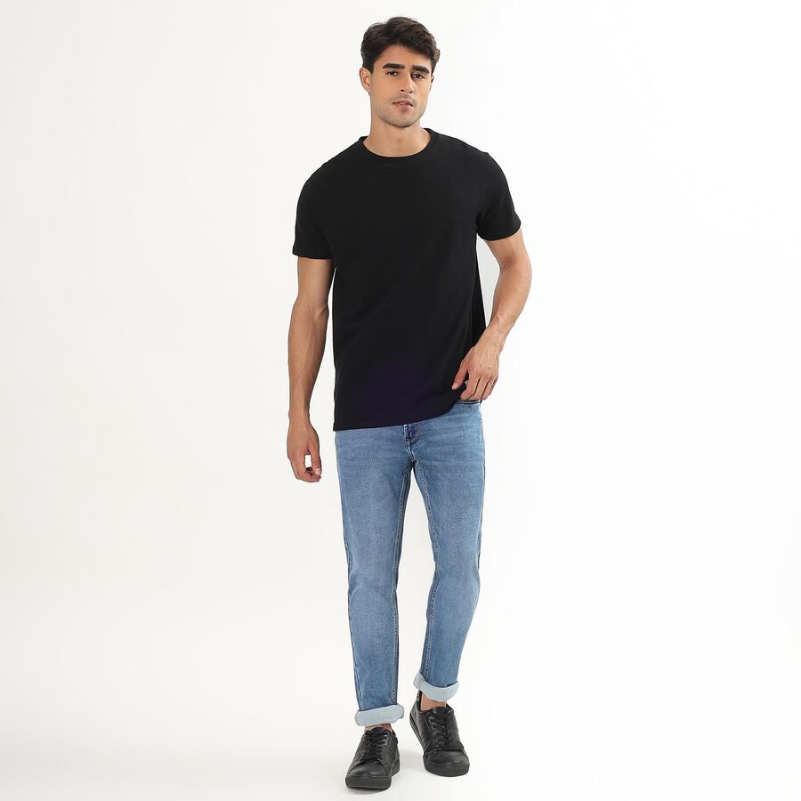 Men's Stonewashed Blue Skinny Fit Five Pocket Jeans, Mid Blue, large image number null