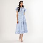 Women's Light Blue Ruffled Neck Romantic Dress, हल्का नीला, small image number null