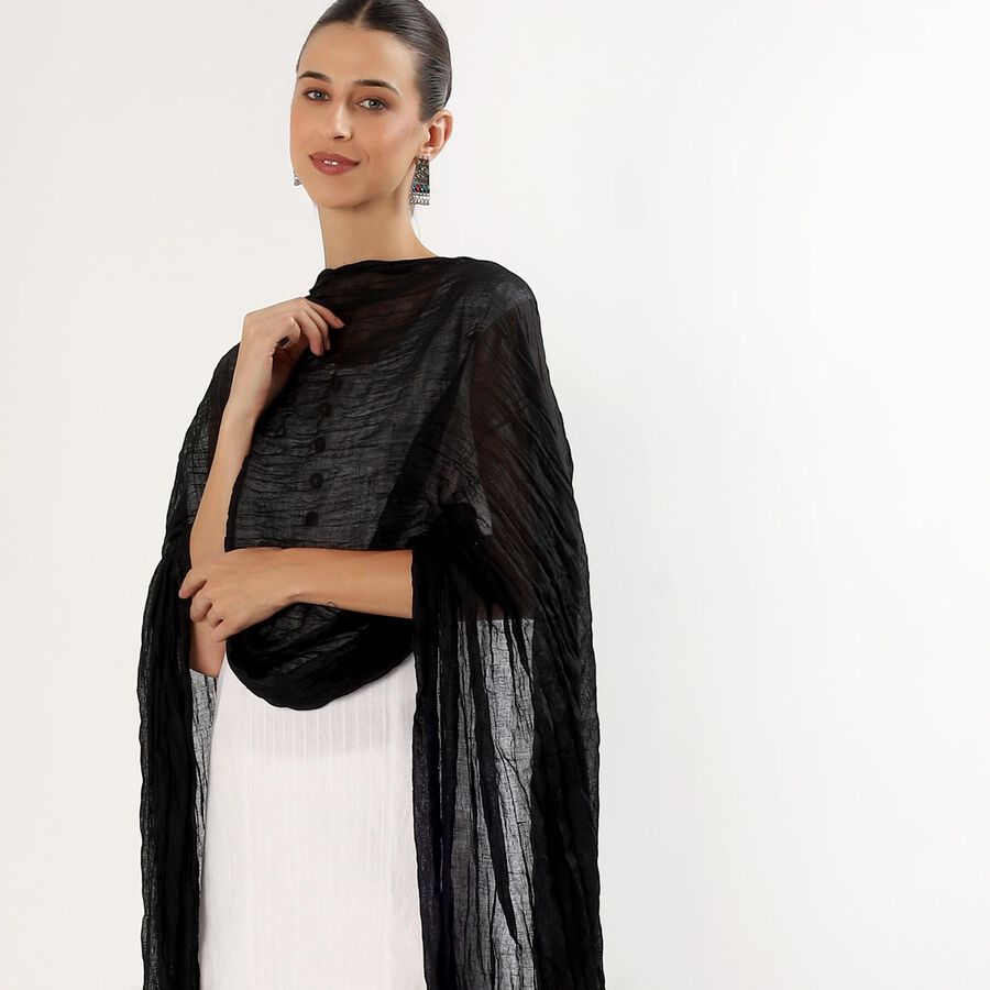 Women's Black Crinkled Dupatta, काला, large image number null