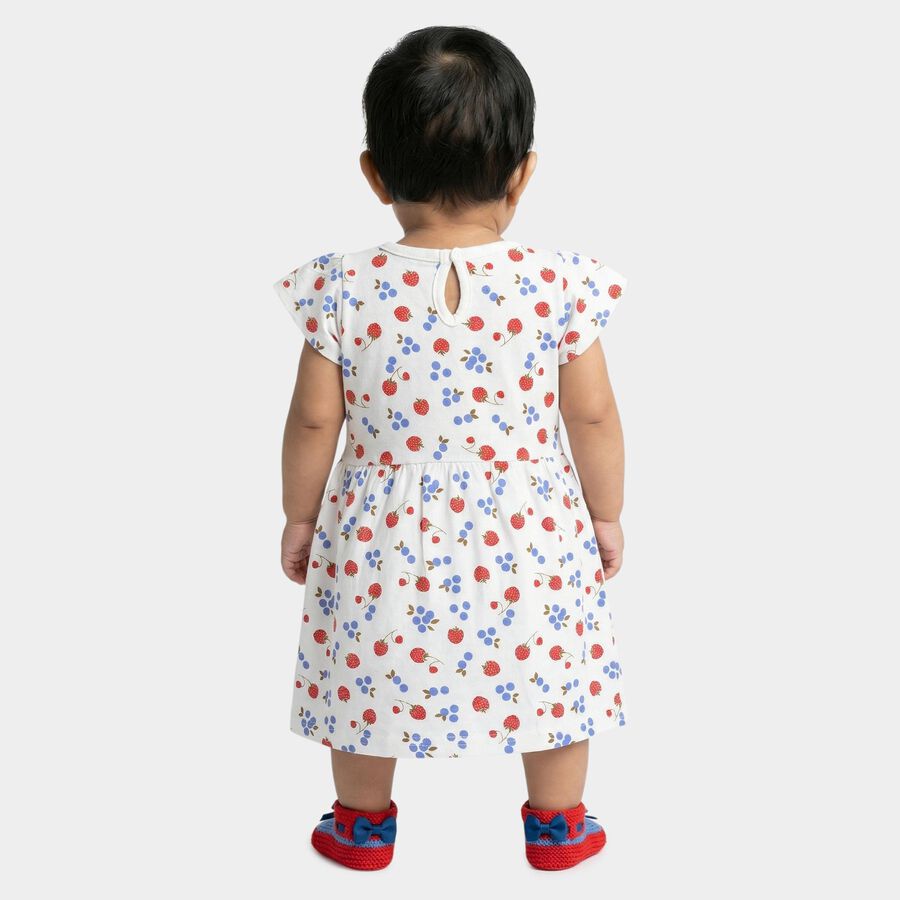 Infants' White Cotton Floral Print Flutter Sleeve Frock, Off White, large