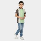 Boys' Charcoal Cotton Polo Neck Colorblocked T-Shirt, चारकोल, small