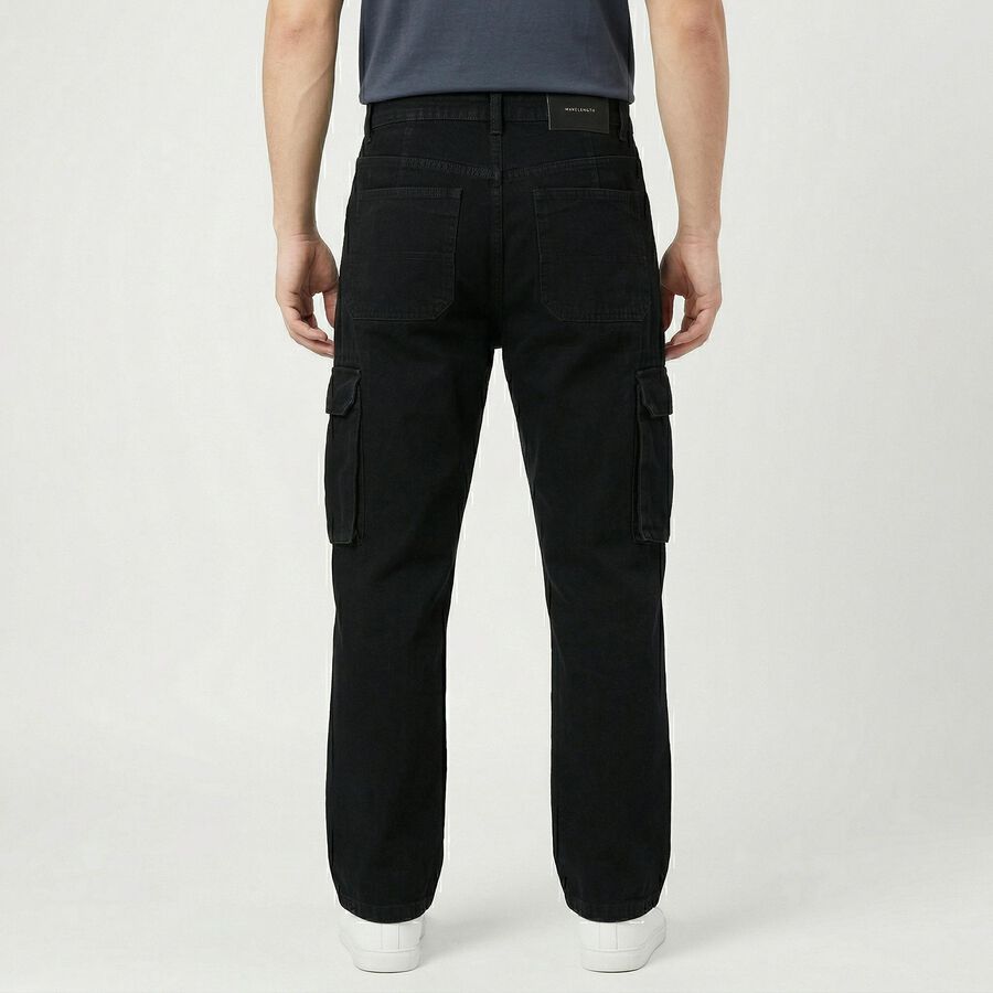 Men's Black Regular Fit Solid Jeans, Black, large