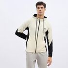 Men's Light Beige and Black Hooded Athleisure Jacket, Beige, small image number null