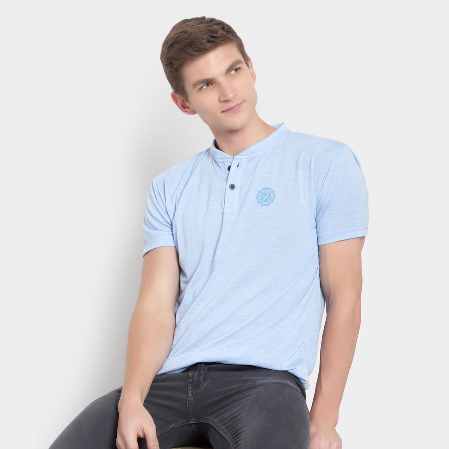 Solid Henley T-Shirt, Light Blue, large image number null