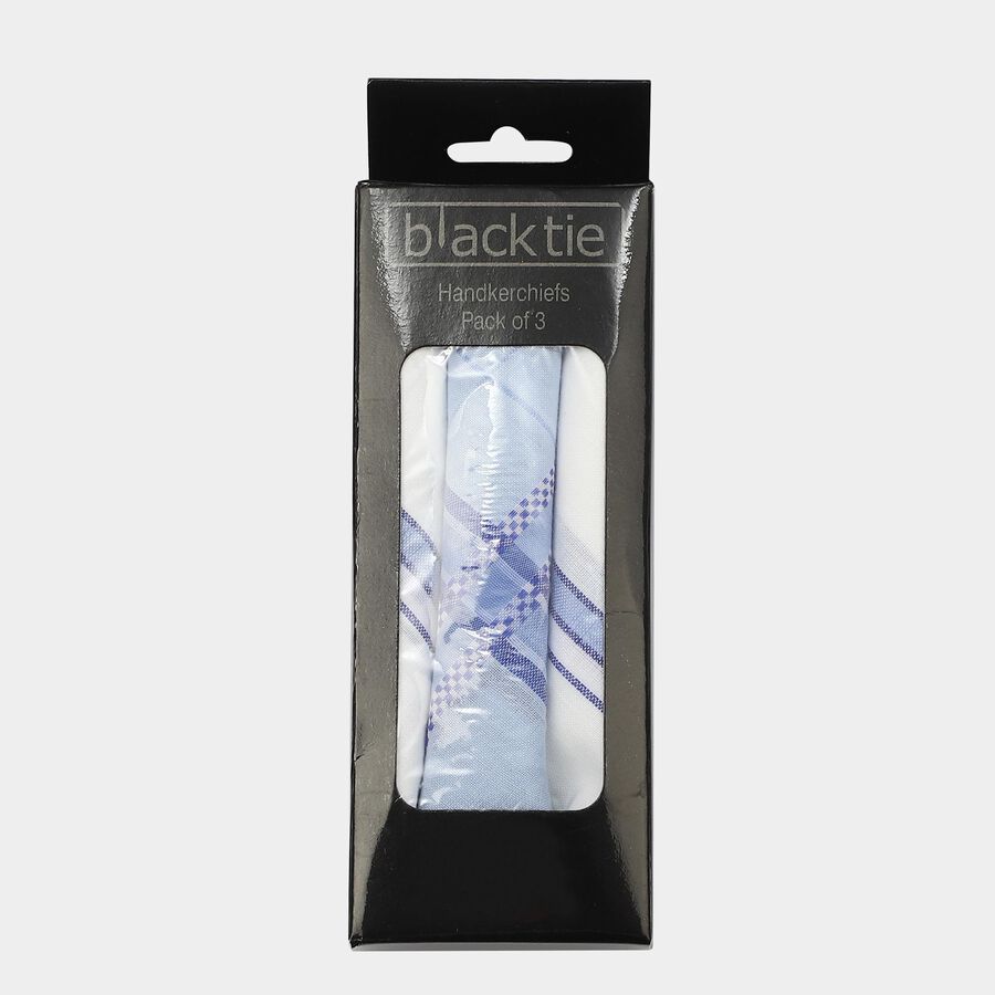 Men's Blue Checked Pack of 3 Handkerchief, मध्यम नीला, large