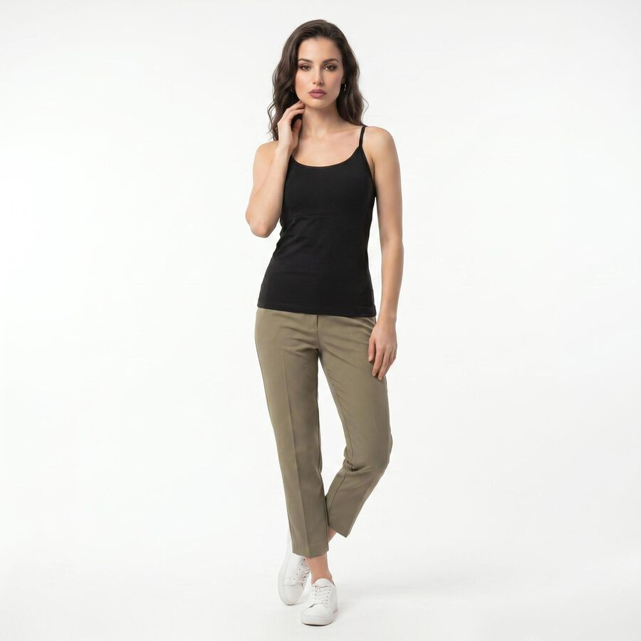Women's Black Cotton Blend Scoop Neck Camisole Slip, काला, large