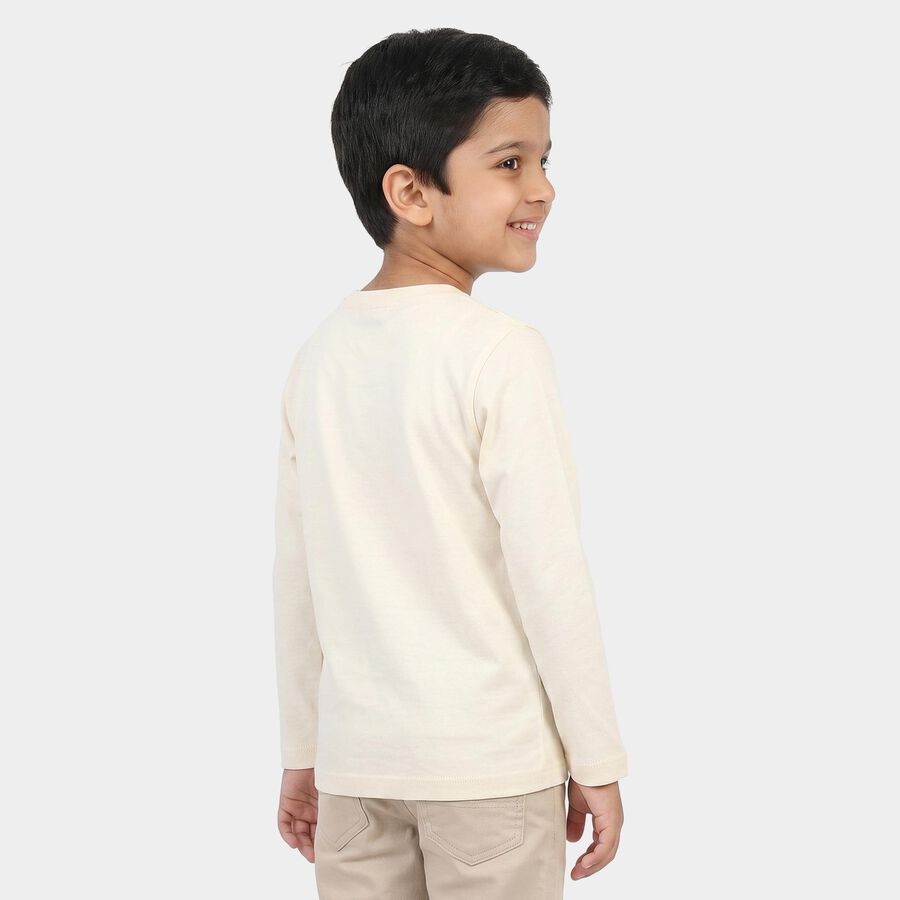 Boys Beige Cotton Blend Round Neck Regular Boys T-Shirt, गहरा पीला, large