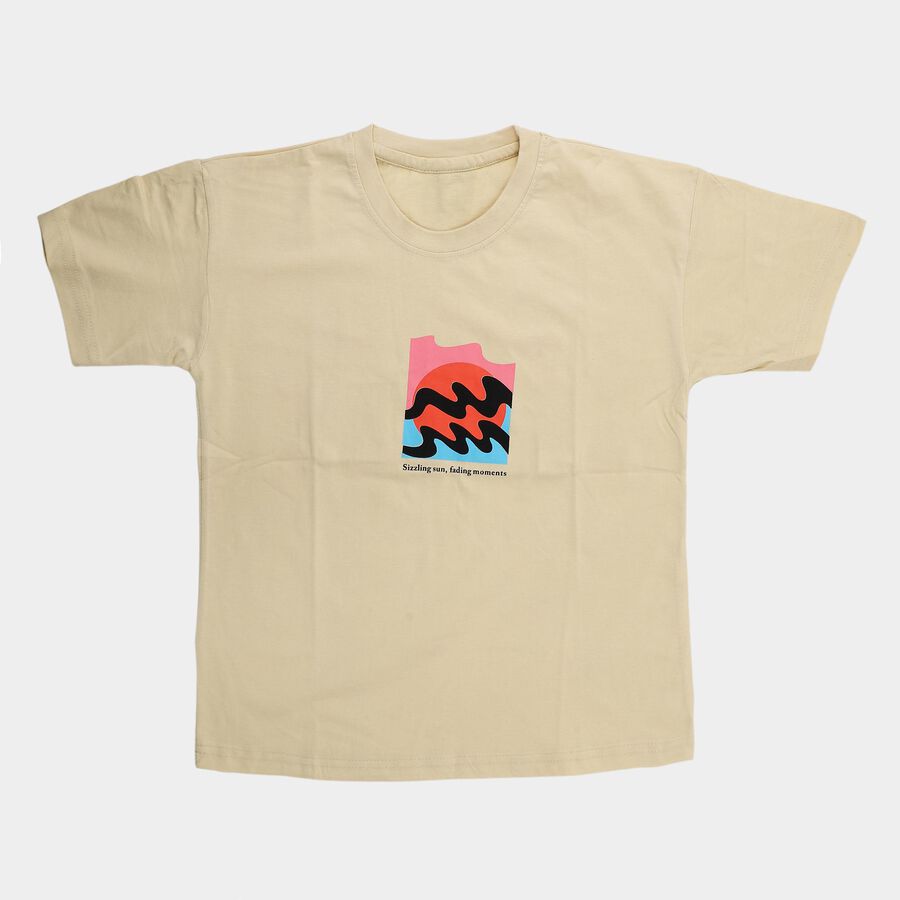 Boys' Yellow Cotton Crew Neck Graphic Printed T-Shirt, Yellow, large