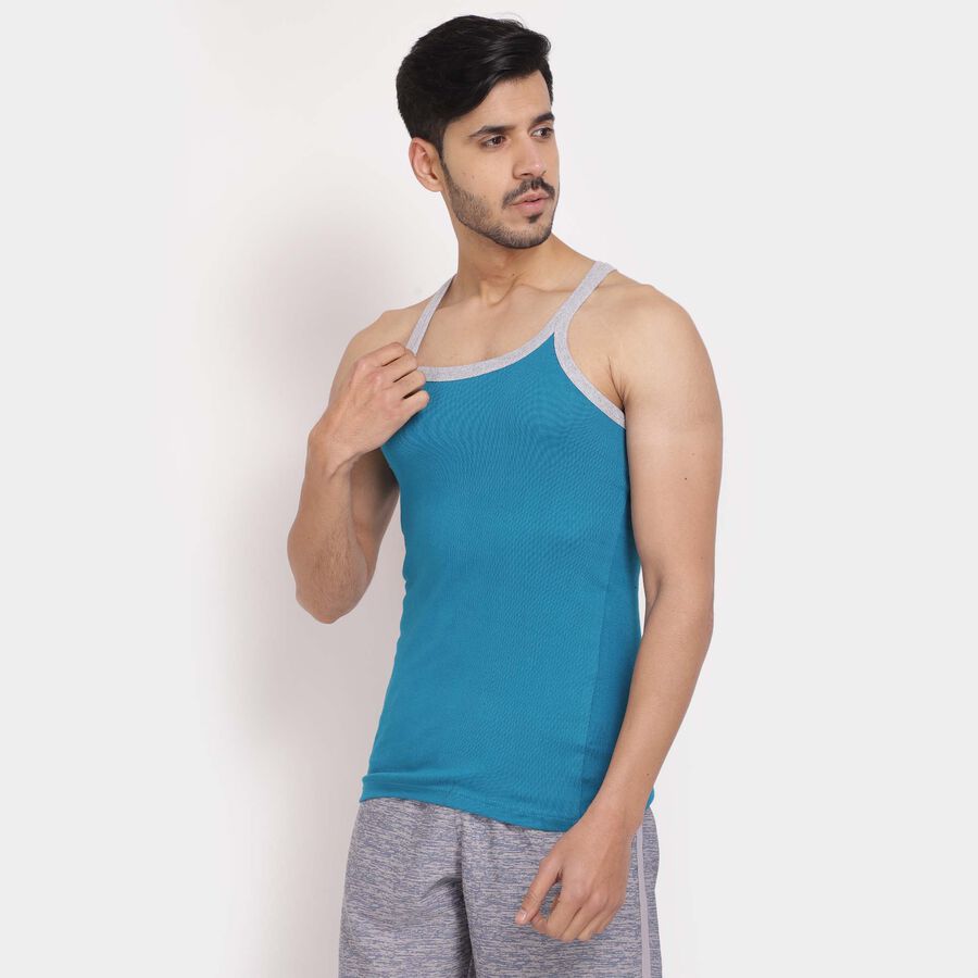 Cotton Solid Sleeveless Gym T-Shirt, Teal Blue, large image number null