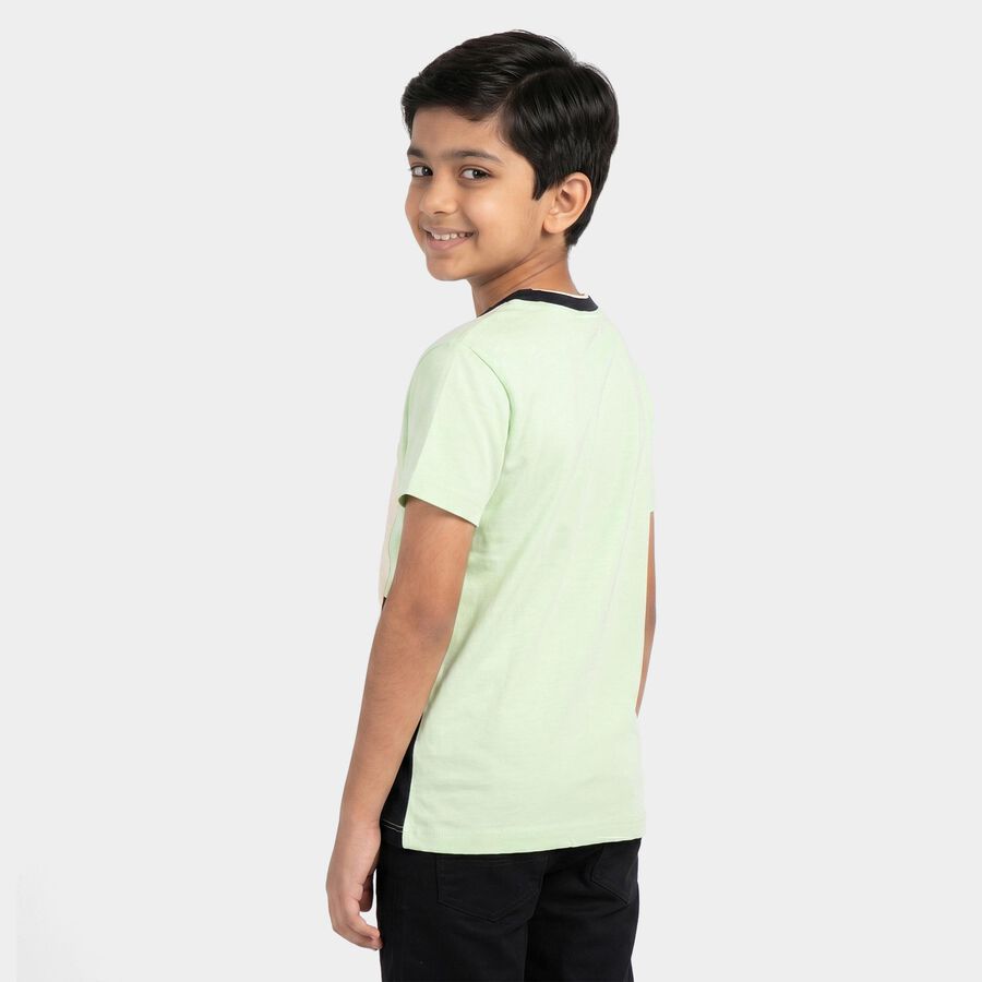 Boys Beige Organic Cotton Crew Neck Regular Boys T-Shirt, Beige, large