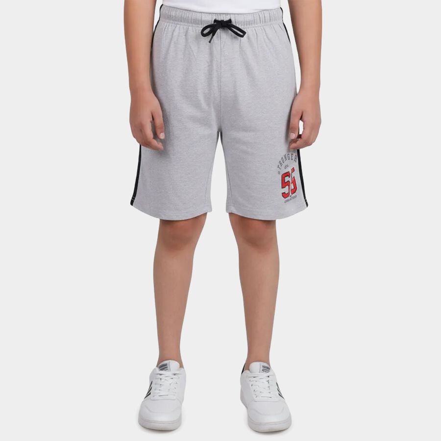 Boys Grey Regular Fit Casual Bermuda Shorts, Ecru Melange, large