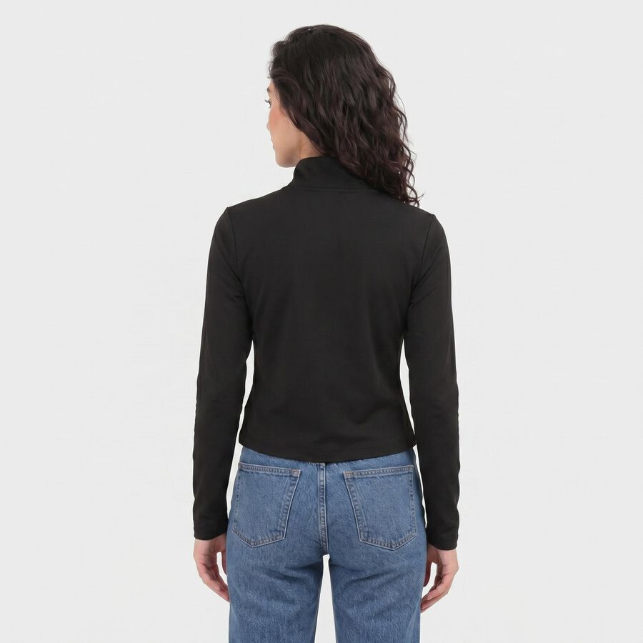 Women's Black Stand Collar Windbreaker Jacket, काला, large