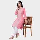 Women's Pink Scoop Neck Printed Straight Kurta, Pink, small