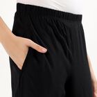 Women's Jet Black Wide-Leg Elastic Waist Palazzos, काला, small