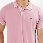 Men's Bright Pink Polo Collar Preppy T-Shirt, गुलाबी, small image number null