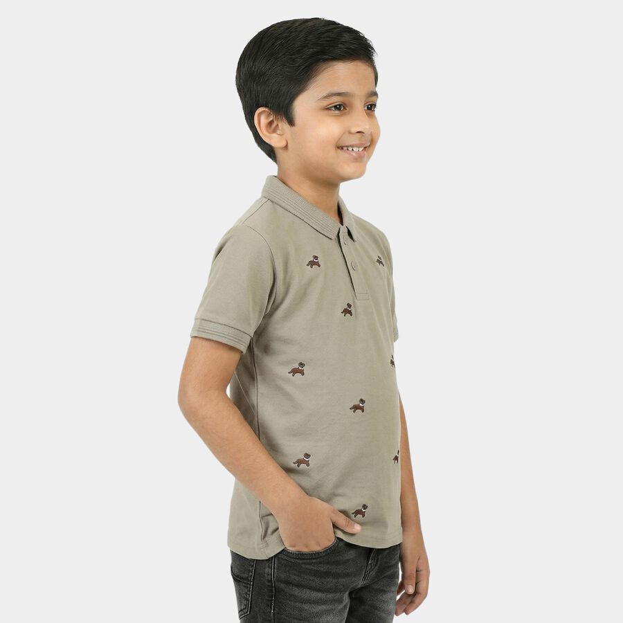 Boys Dark Grey Cotton Round Neck Casual Boys T-Shirt, गहरा ग्रे, large
