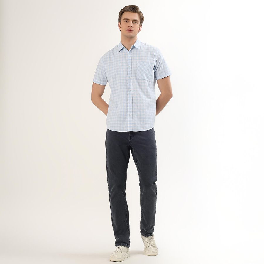 Men's Light Blue Cotton Half Sleeve Classic Casual Shirt, Light Blue, large