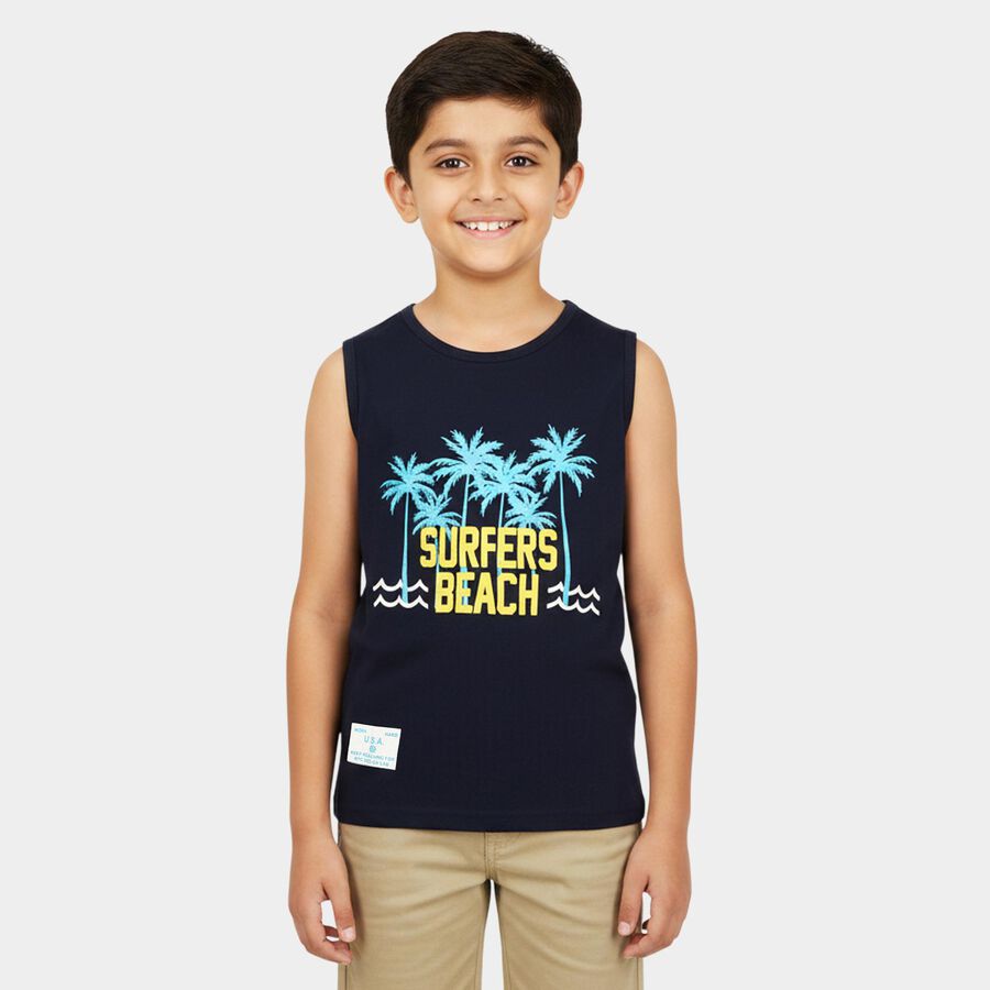 Boys Navy Blue Round Neck Casual Boys T-Shirt, नेवी ब्लू, large