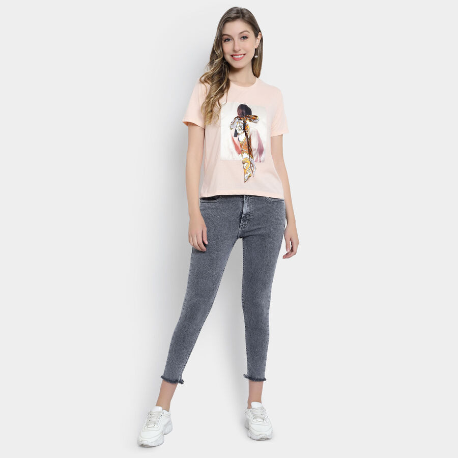 Embellished Round Neck T-Shirt, Peach, large image number null