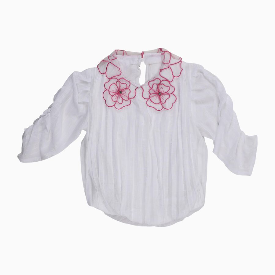 Girls Bright Snow White Round Neck Casual T-Shirt, सफ़ेद, large