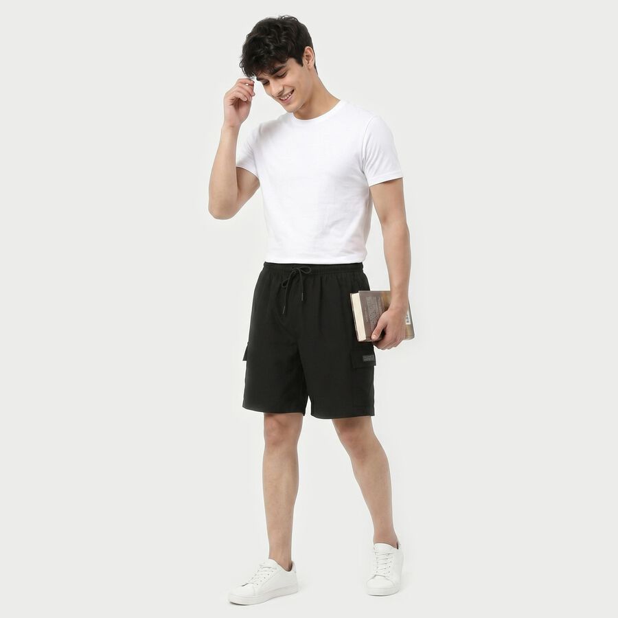 Men's Black Regular Fit Cargo Bermuda Shorts, Black, large