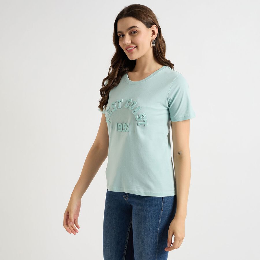 Ladies' 100% Cotton Round Neck T-Shirt, हल्का हरा, large image number null