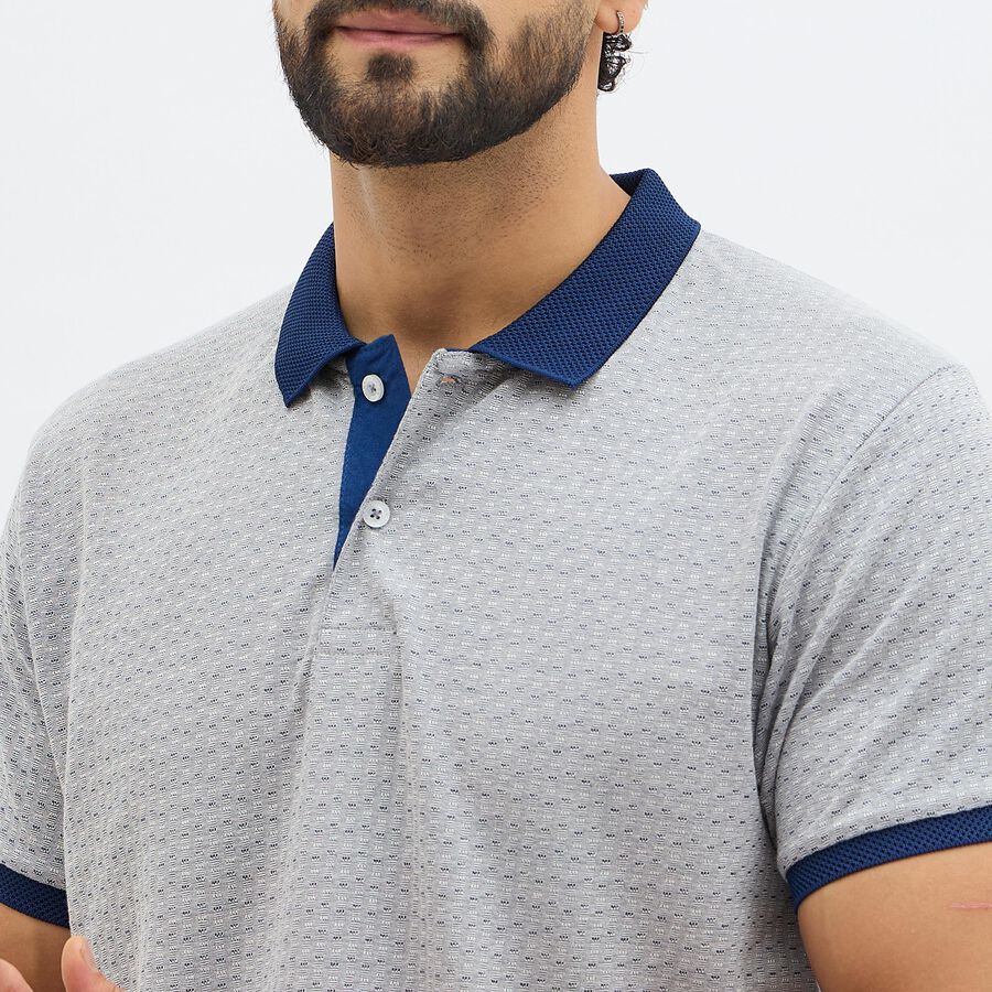 Men's Muted Grey Polo Neck Classic T-Shirt, Mid Blue, large image number null