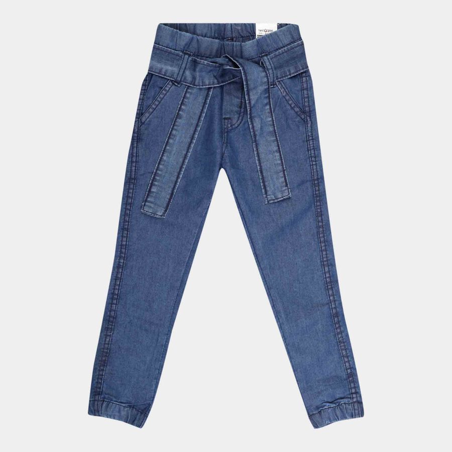 Girls Jogger Pull Ups Jeans, Mid Blue, large image number null