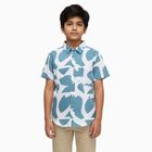 Boys' Muted Teal Blue Cotton Half Sleeve Classic Casual Shirt, मध्यम नीला, small image number null