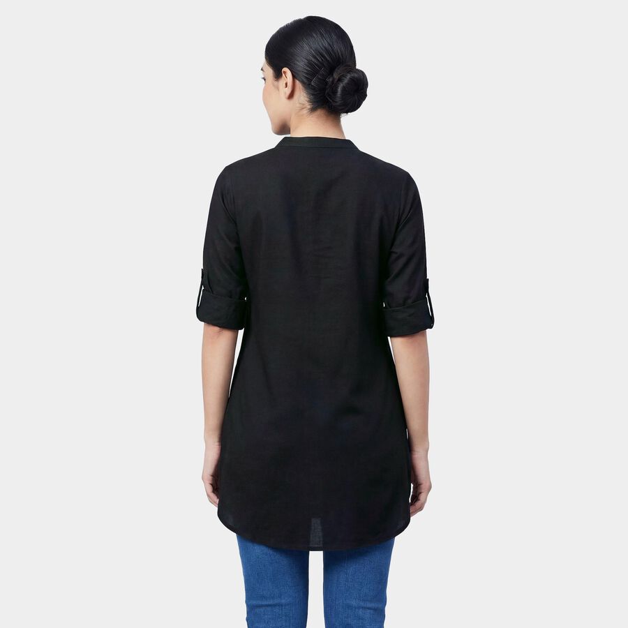 Women's Black V-Neck Printed Kurti, Black, large