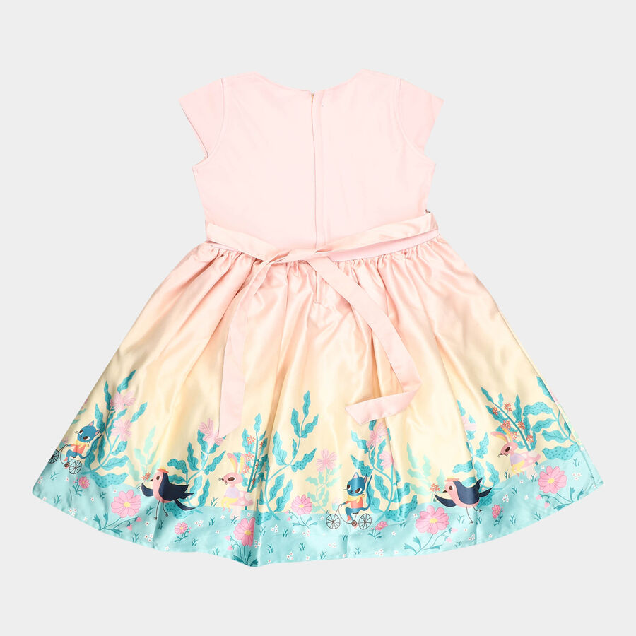 Girls All Over Print Frock, Peach, large image number null