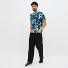 Men's Deep Teal Cotton Round Neck Graphic T-Shirt, गहरा नीला, small