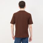 Men's Dark Brown Round Neck Casual T-Shirt, भूरा, small