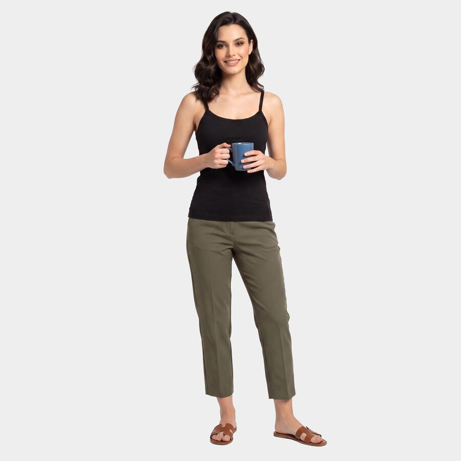Women's Black Cotton Scoop Neck Camisole Slip, काला, large