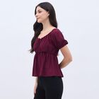 Women's Rich Burgundy Scoop Neck Bohemian Top, Wine, small