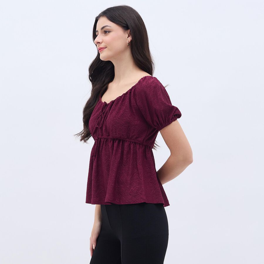 Women's Rich Burgundy Scoop Neck Bohemian Top, Wine, large