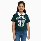 Girls Dark Green Cotton Polo Neck Casual T-Shirt, गहरा हरा, small