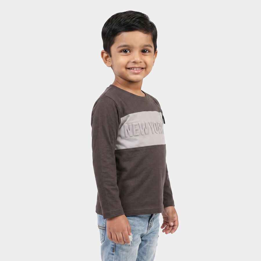 Boys Charcoal Cotton Round Neck Regular T-Shirt, चारकोल, large
