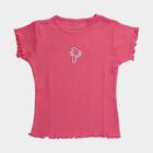 Girls Pink Cotton Round Neck Casual T-Shirt, गुलाबी, small