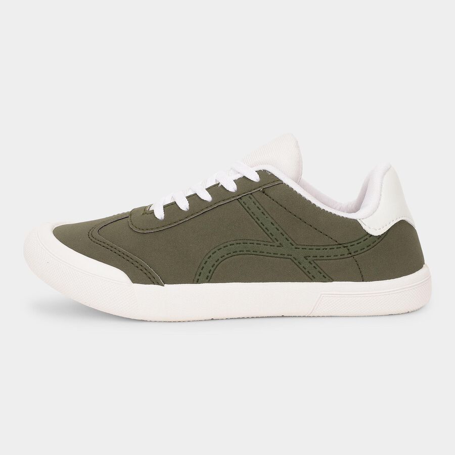 Men's Muted Olive Green Lace-Up Casual Sneakers, ओलिव, large