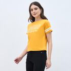 Women's Mustard Yellow Cotton Round Neck Casual T-Shirt, Mustard, small
